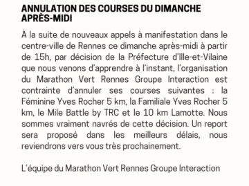 ‼️ Annulation des courses du dimanche après midi
