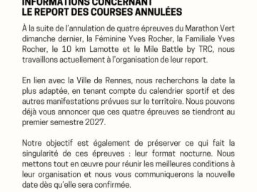 📣 INFORMATION IMPORTANTE - Report des courses au premier semestre 2027